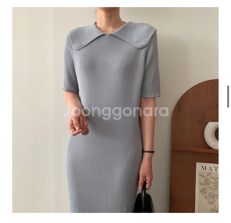 골지 카라 반팔원피스--5