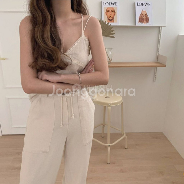 베이지 린넨 레이스나시 여름나시 빈티지나시 바다 라룸--3