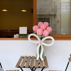 새상품)핑크크림 튤립 꽃다발 꽃풍선