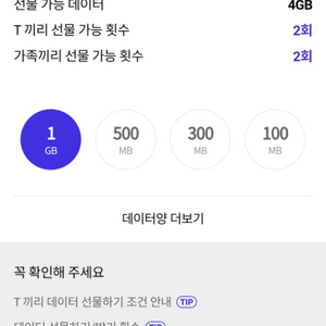 SKT 데이터 T끼리 데이터 선물하기 1기가 2000원