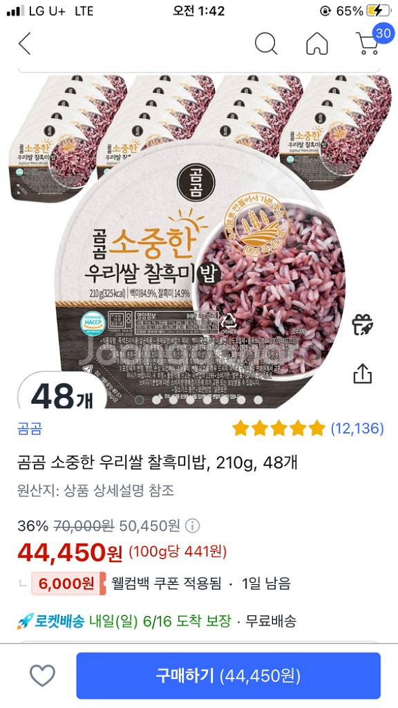 곰곰 흑미밥 48개 판매--0