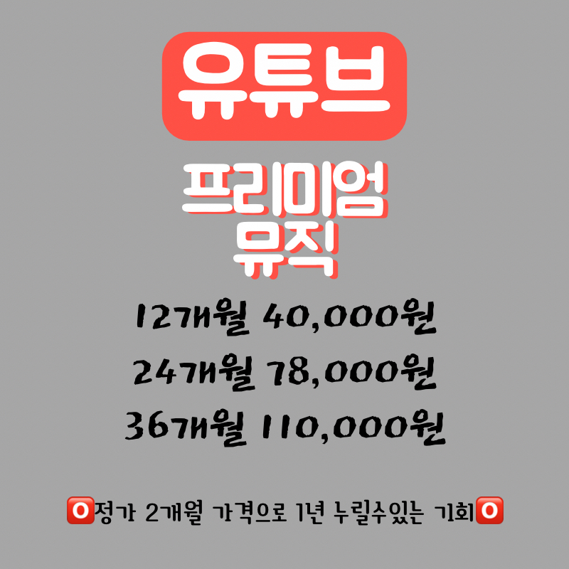 유튜브 프리미엄 뮤직 판매 12개월