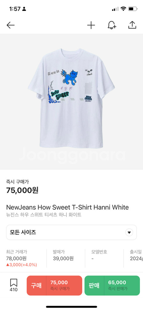 뉴진스 하니 반팔 L사이즈--0