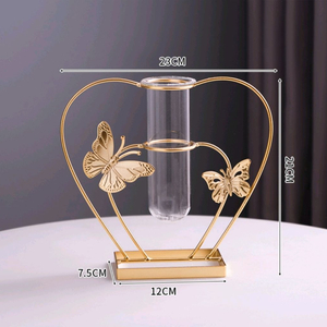 (새상품) 골드 프레임 유리 꽃병 화병(하트형골드나비)