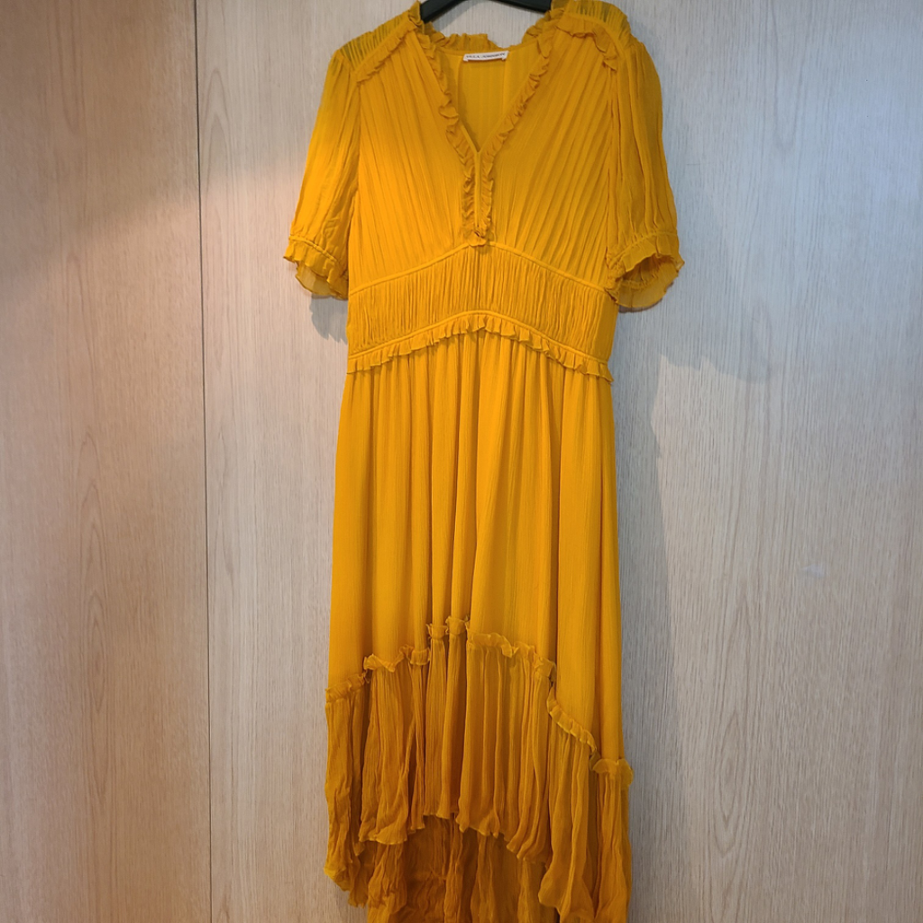 휴양지룩 옐로우 쉬폰실크 드레스