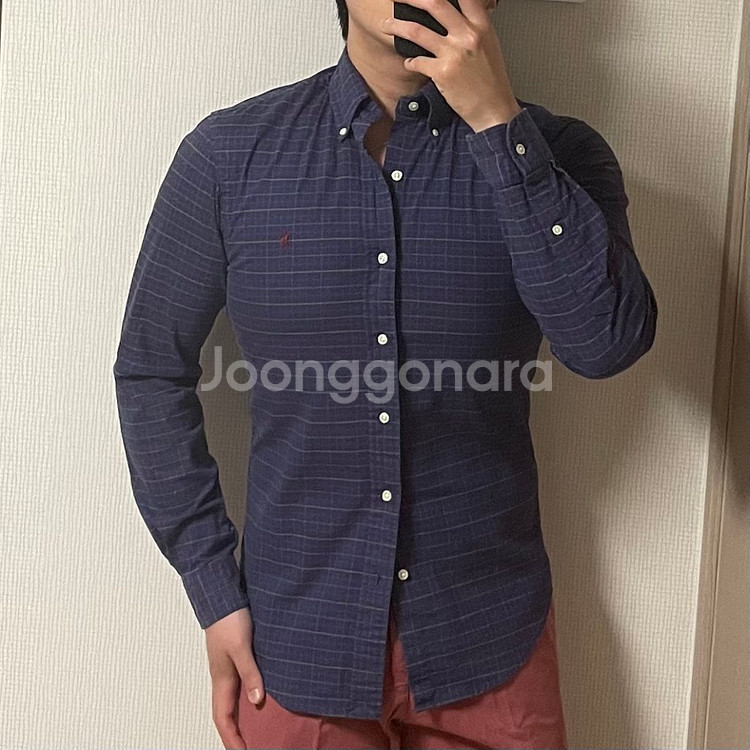 정품 폴로 랄프로렌 스트레치 옥스포드 네이비 체크 셔츠--1