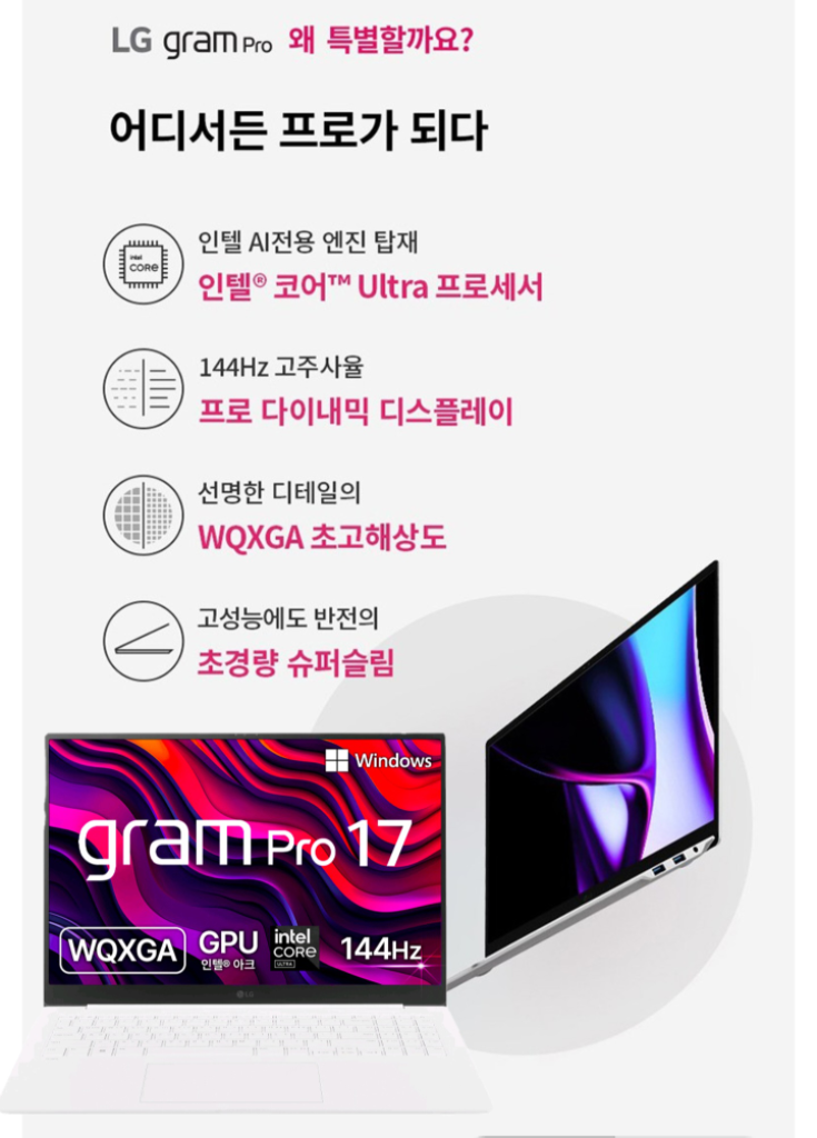 새상품 LG 그램 프로 17Z90SP-GA5CK win