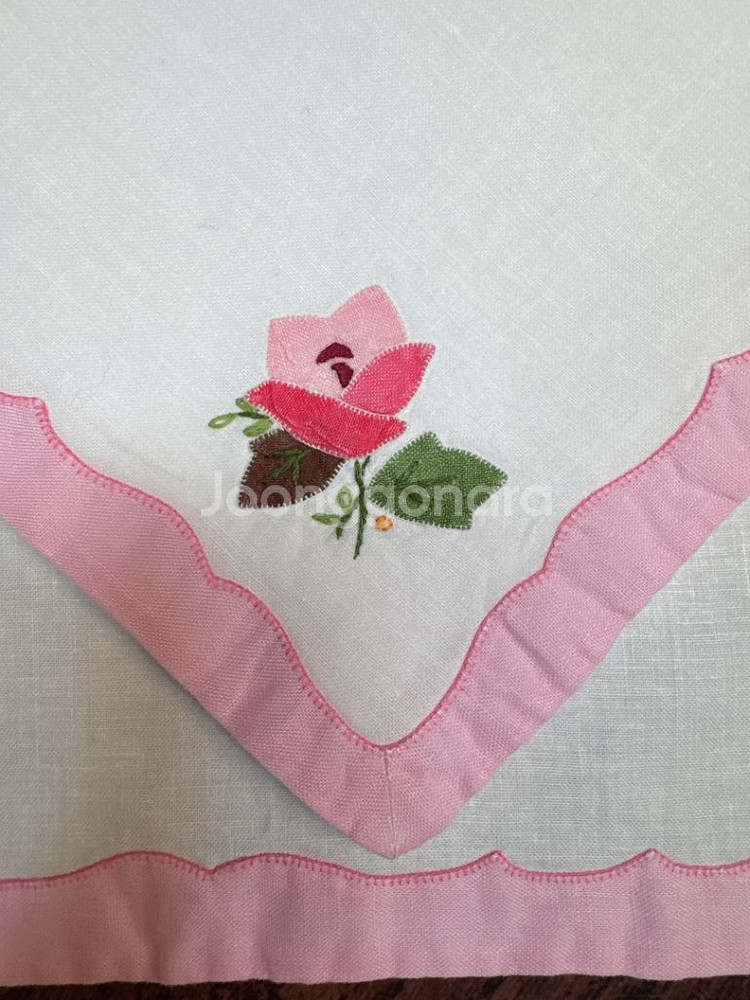 프랑스 빈티지 핑크 자수 식탁매트 냅킨 세트--5