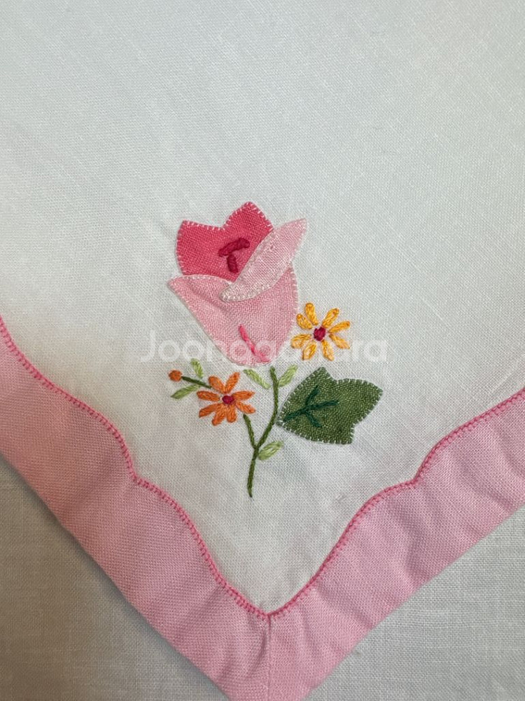 프랑스 빈티지 핑크 자수 식탁매트 냅킨 세트--8