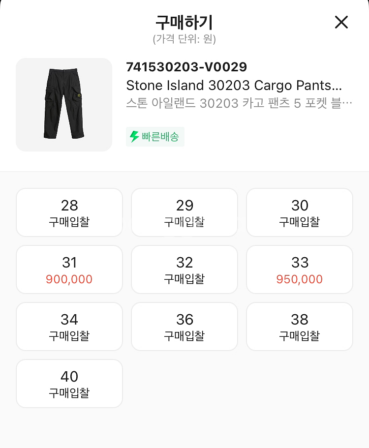 스톤아일랜드 21ss 와이드 탄창 카고팬츠 29--1