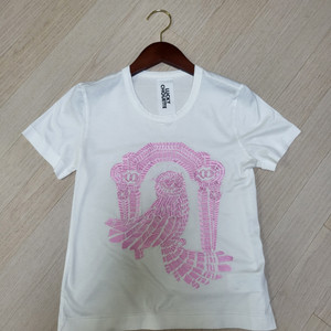 럭키슈에뜨) 핑크 부엉이 자수 반팔 라운드 티셔츠