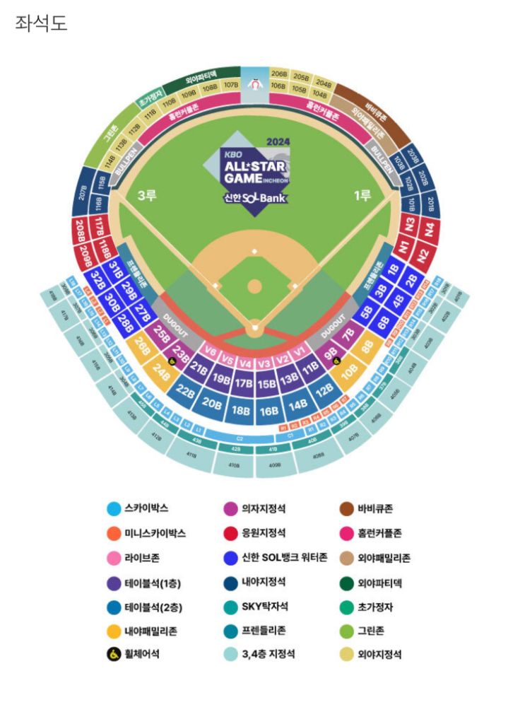 kbo 프로야구 올스타전 3,4층지정석 2연석 통로근처