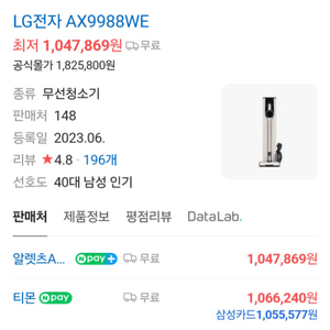 LG AX9988WE 청소기 판매합니다