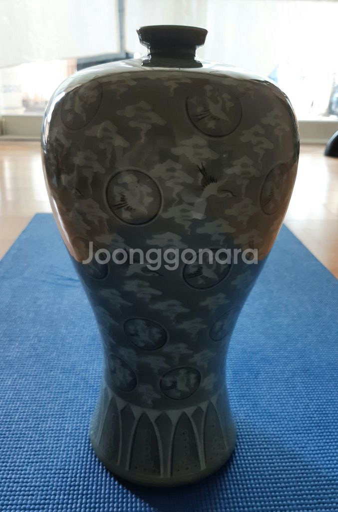 한국전통 청자 운학 매/주병 도자기set (작가 낙--9