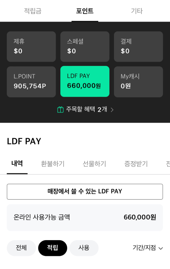 롯데면세점 LDF 페이 66만