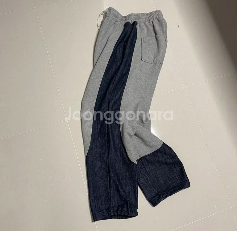 정품 피스오브마인드 U라인 배색 스웻 데님팬츠 밴딩바지--3