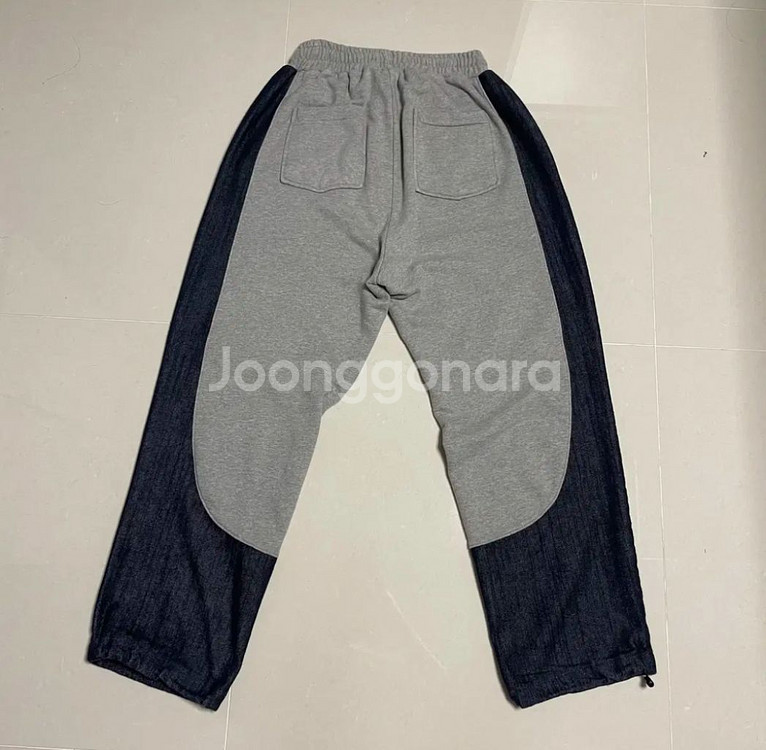 정품 피스오브마인드 U라인 배색 스웻 데님팬츠 밴딩바지--4