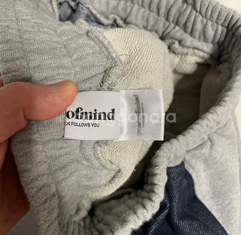 정품 피스오브마인드 U라인 배색 스웻 데님팬츠 밴딩바지--7