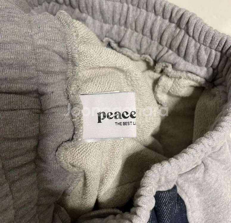 정품 피스오브마인드 U라인 배색 스웻 데님팬츠 밴딩바지--6