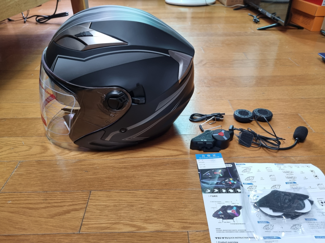 오픈페이스 2중렌즈 오토바이 헬멧 + 블루투스 시스템