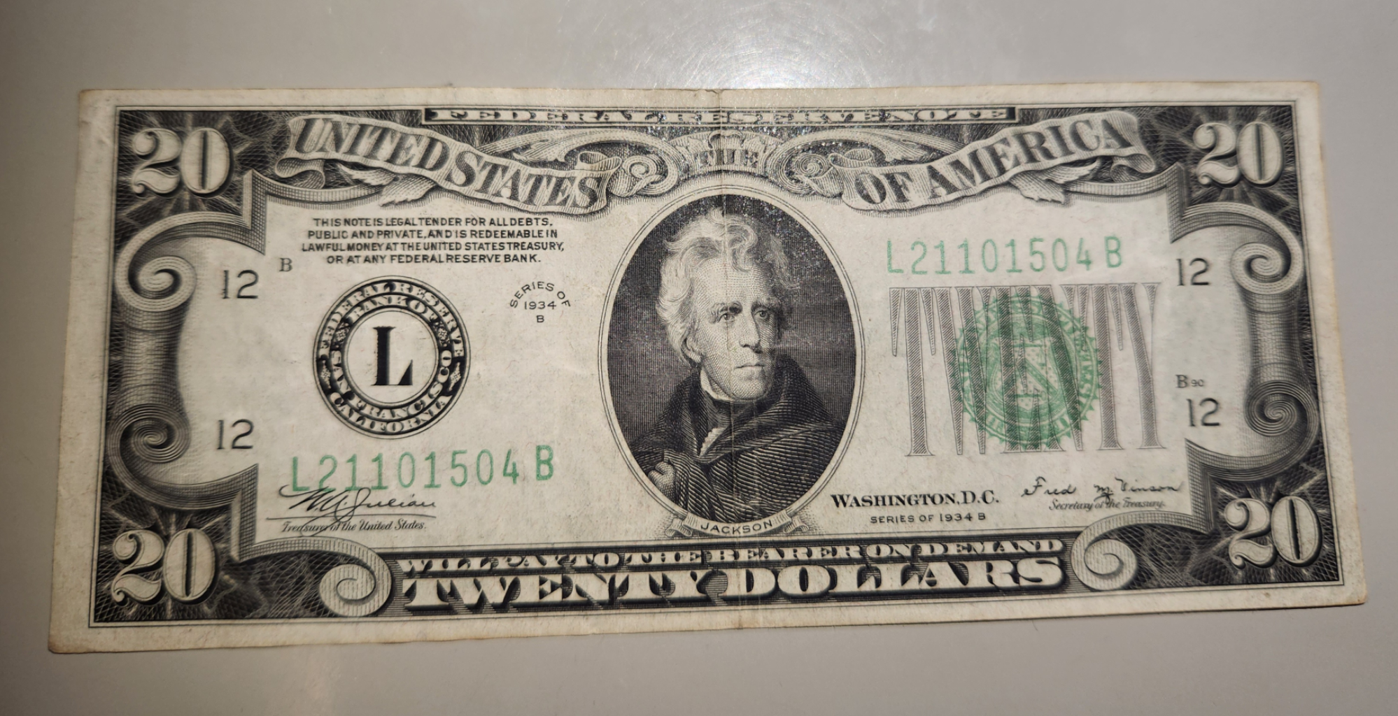 옛날돈, 미국 1930년대 20달러 지폐