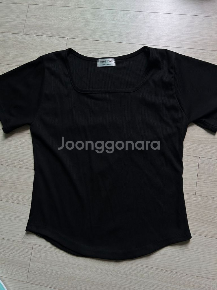 반택포) 미착용 통통 골지 굴림티 스퀘어넥 반팔 블랙--1
