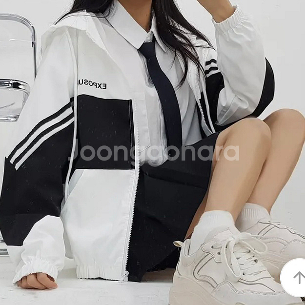 에이블리 아더배색 바람막이 점퍼 집업 모자 교복 아우터--1