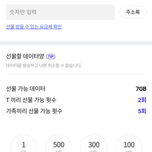 SKT데이터 1기가 1500원 판매합니다.