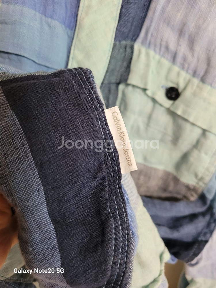 남성 캘빈클라인진 마100% 체크 린넨셔츠 (95)--3