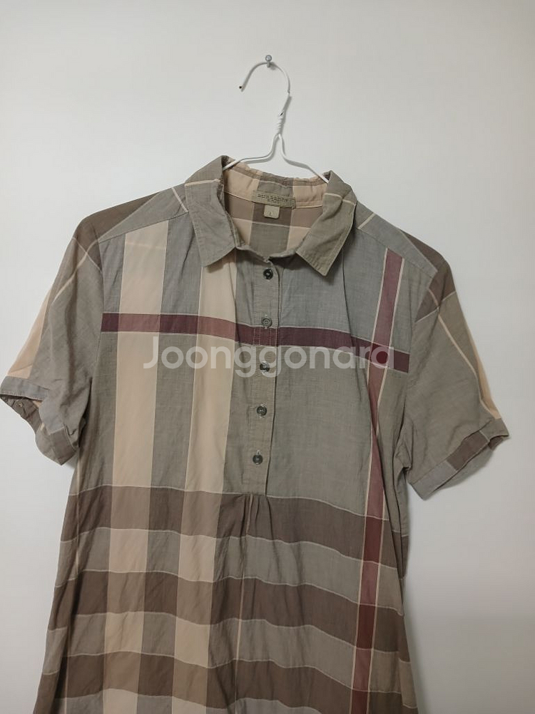 명품 여성 버버리 반팔 롱 체크셔츠 (스판95)--1