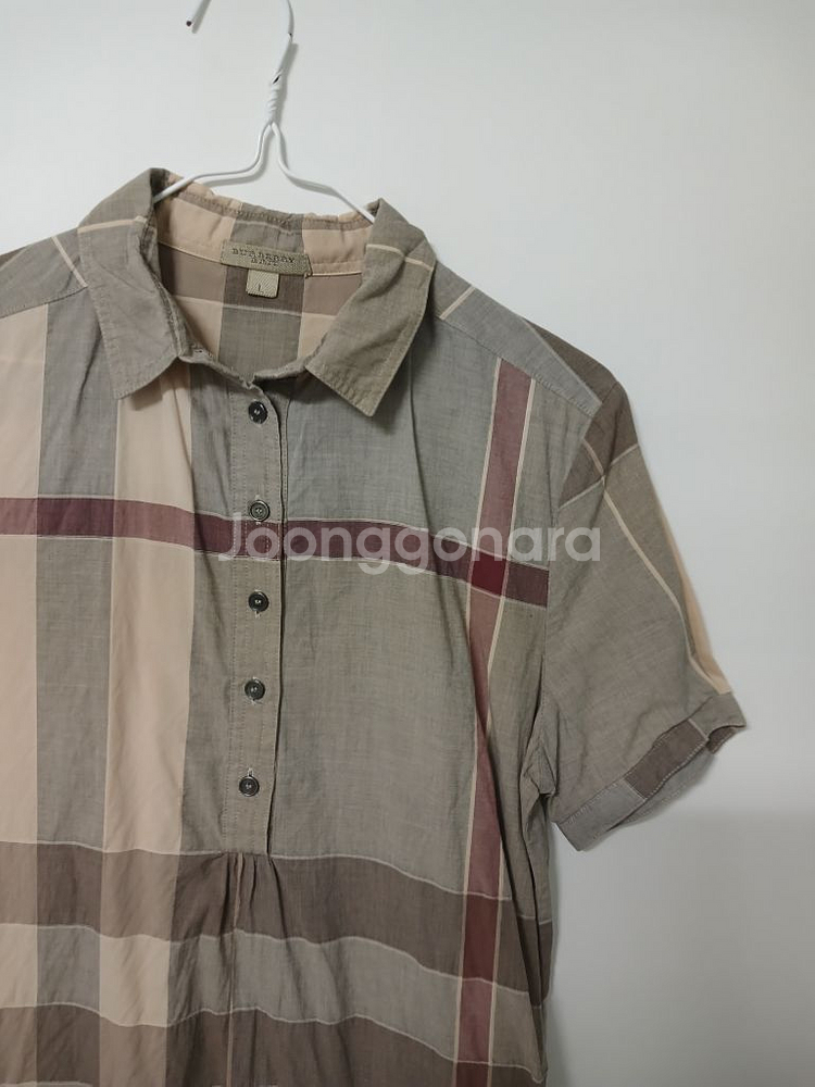 명품 여성 버버리 반팔 롱 체크셔츠 (스판95)--2