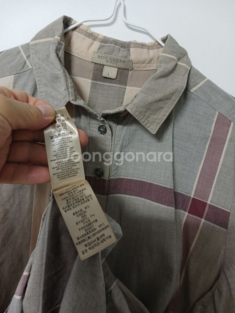 명품 여성 버버리 반팔 롱 체크셔츠 (스판95)--5