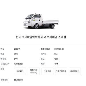 현대 포터II 일렉트릭 카고 프리미엄 스페셜 1톤 화물