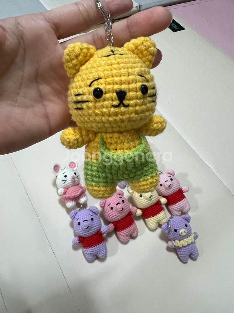 손뜨개질 고양이.푸. 쥐 키링.(가방고리.지갑.열쇠--1