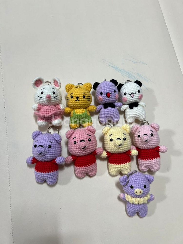 손뜨개질 고양이.푸. 쥐 키링.(가방고리.지갑.열쇠--4