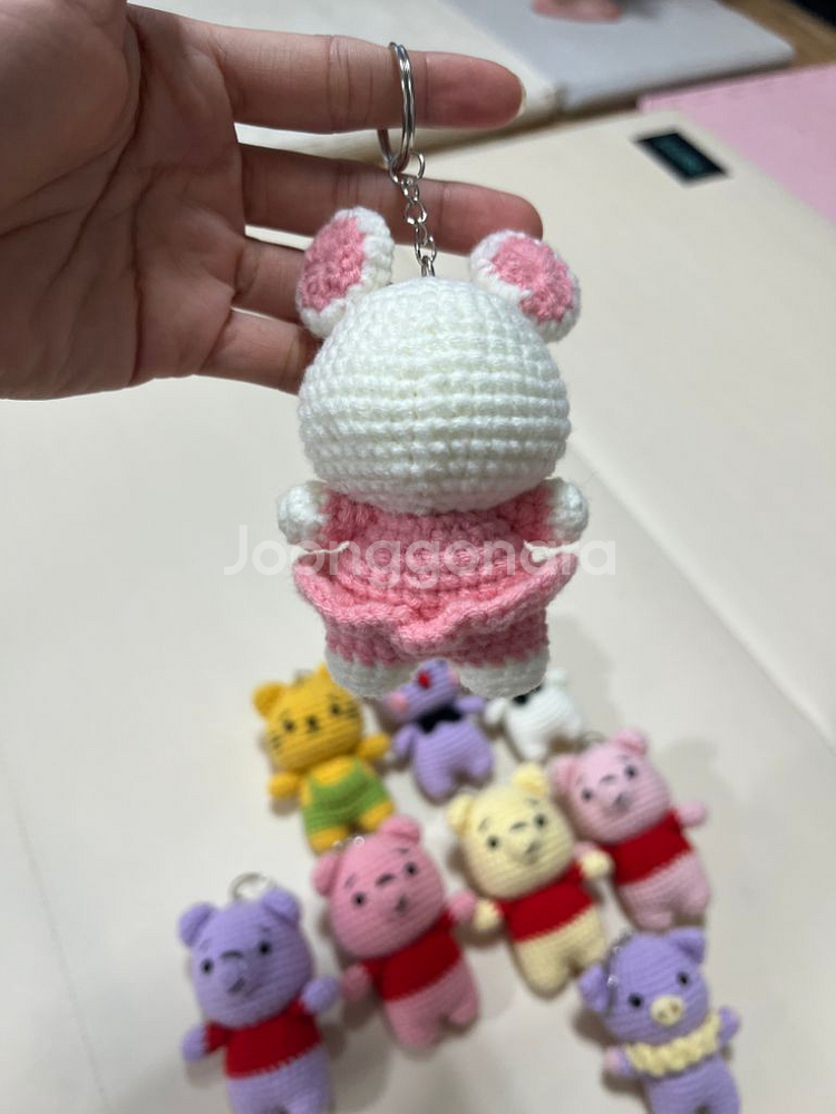 손뜨개질 고양이.푸. 쥐 키링.(가방고리.지갑.열쇠--2