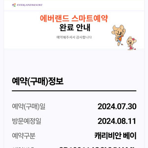 캐리비안베이 종일권 8/11일 2매팝니다