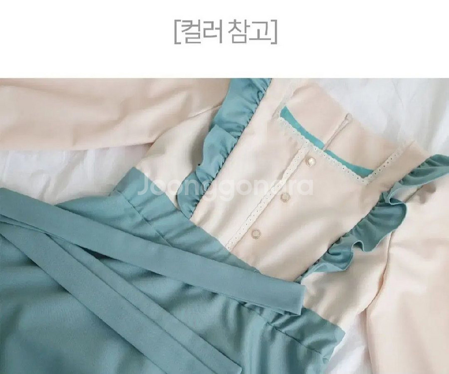 (44~66)파스텔블루 빈티지 프릴 원피스--3