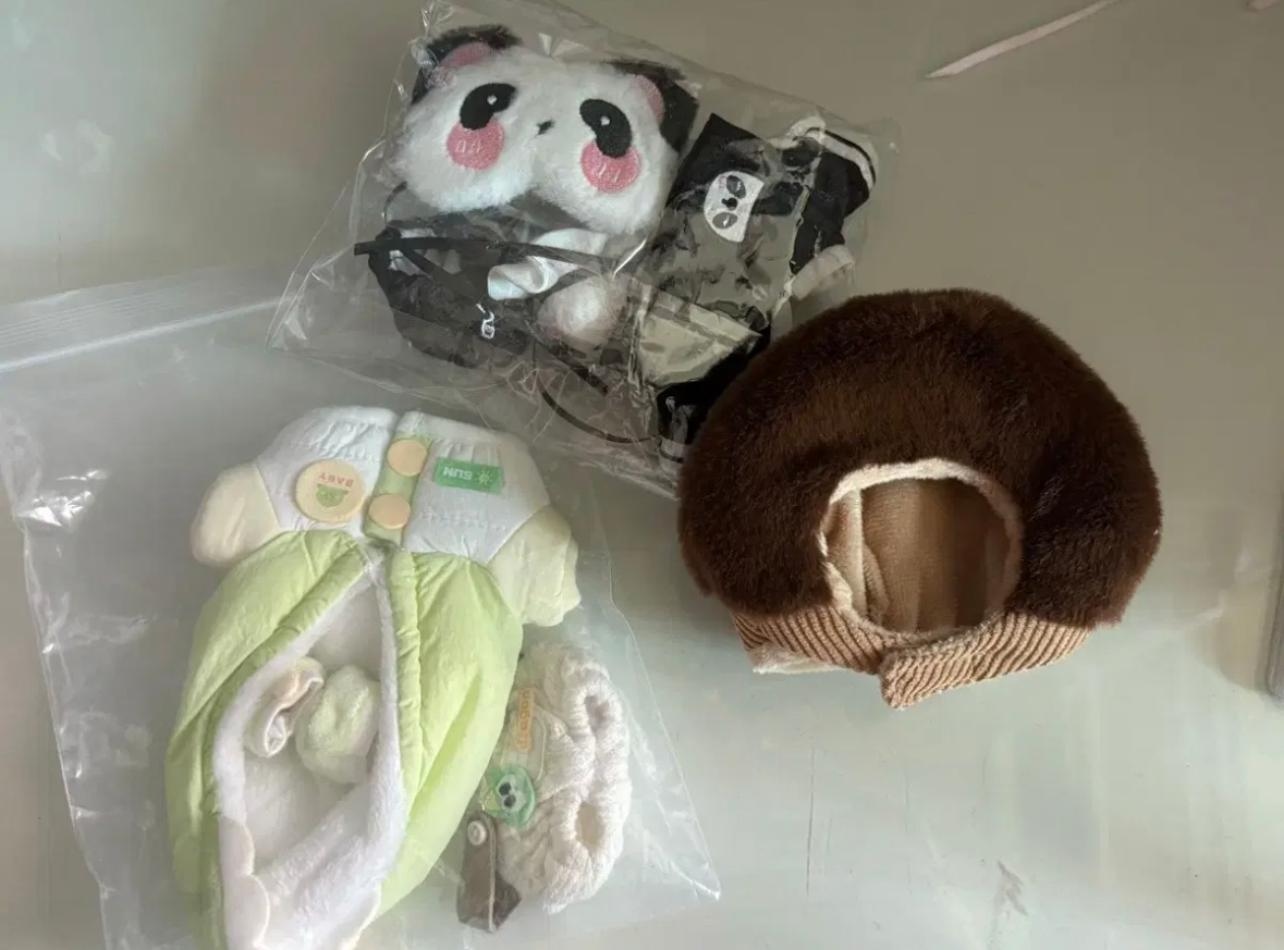 10cm 인형옷 판다주방장,아기공룡,밤모자 판매