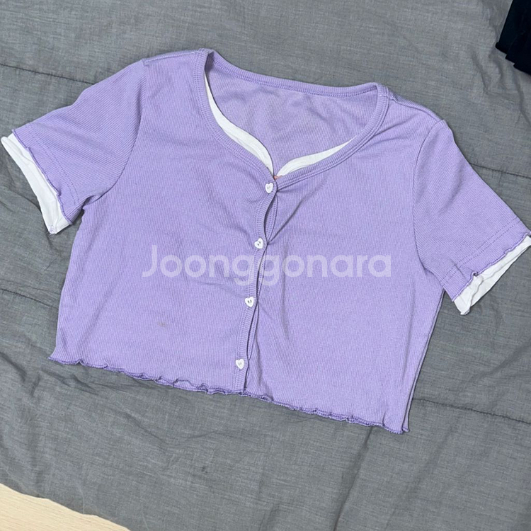 연보라 프릴 가디건 레이어드 반팔티--1