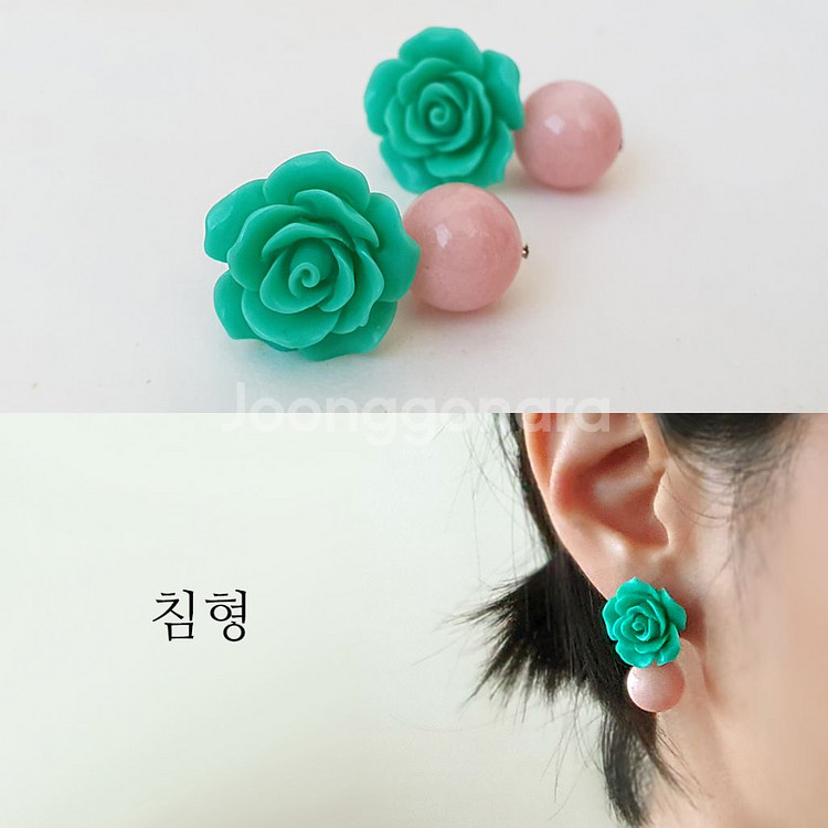 꽃 핑크 원석 귀걸이--3
