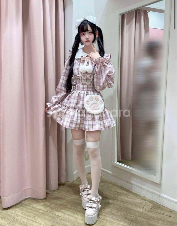 양산형 지뢰계 앙크루즈 후와후와 블라우스 스커트 세트--1