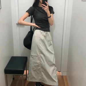 나일론 롱스커트 베이지색 longskirt