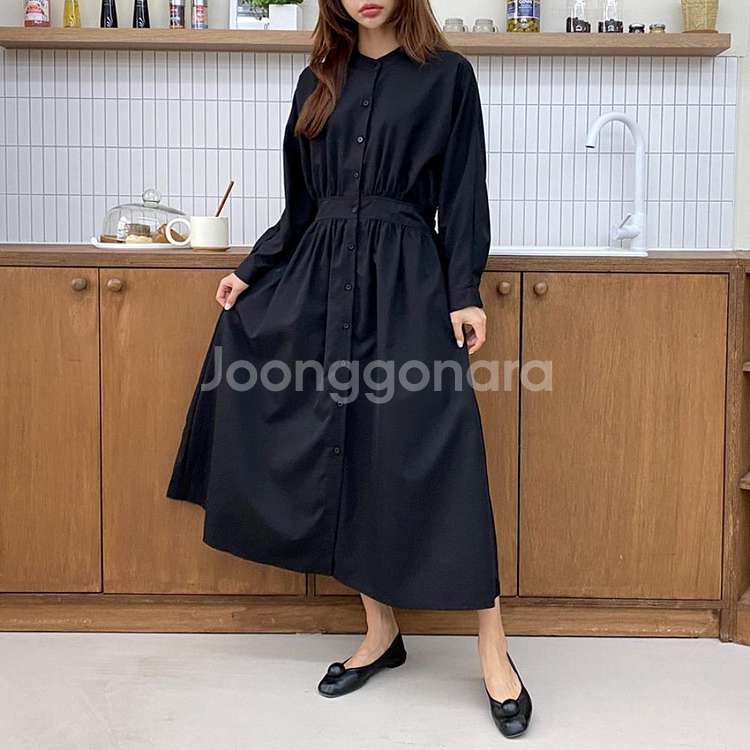 여자 가을 임부복 버튼 셔츠 A라인 긴팔 롱원피스--1