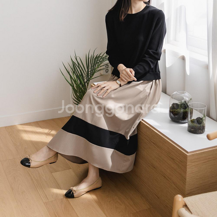 여자 가을니트 긴팔 투피스 느낌 플레어 정장 원피스--0