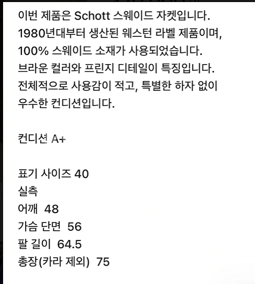 [40] 80s Schott 쇼트 스웨이드 프린지 자켓--5