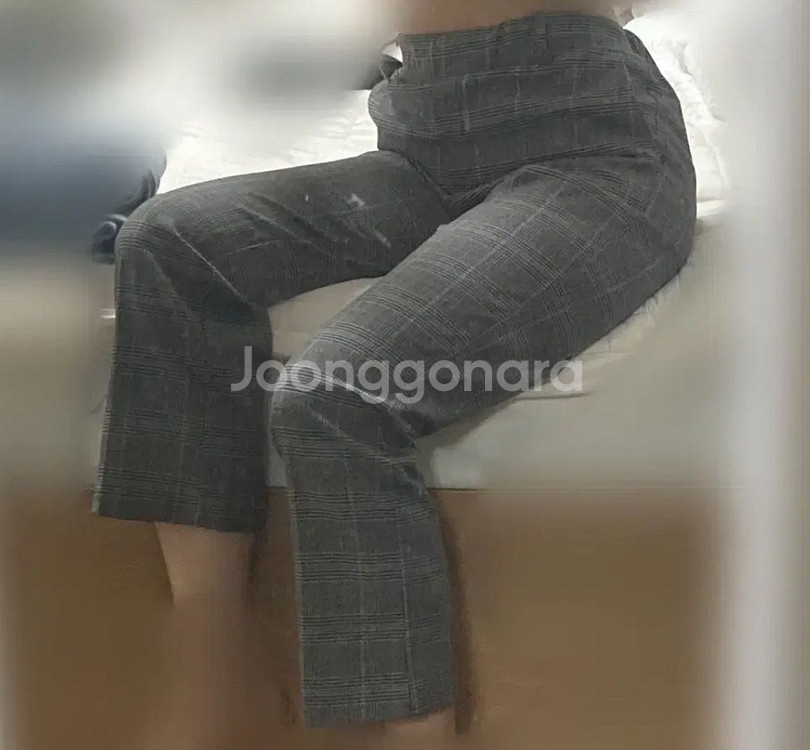 abfz 세미부츠컷 정장 바지 체크 그레이 팬츠 뒷밴딩--0