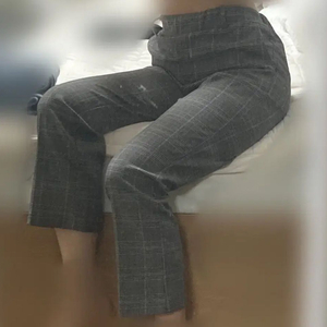 abfz 세미부츠컷 정장 바지 체크 그레이 팬츠 뒷밴딩