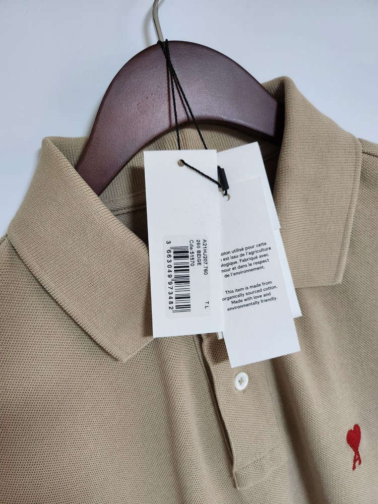 [L] 아미 베이지 스몰 하트자수 반팔카라티 이미지