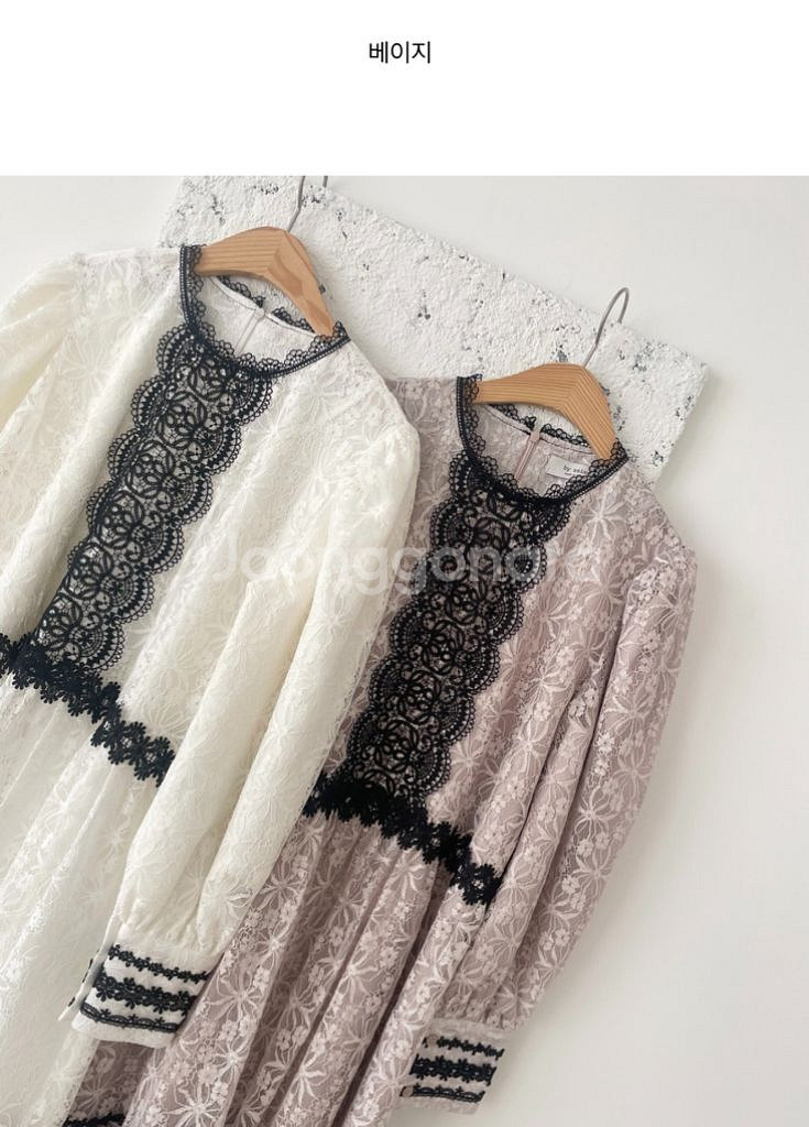 바이씨니 탑레이스 원피스 (베이지 키작녀)--2